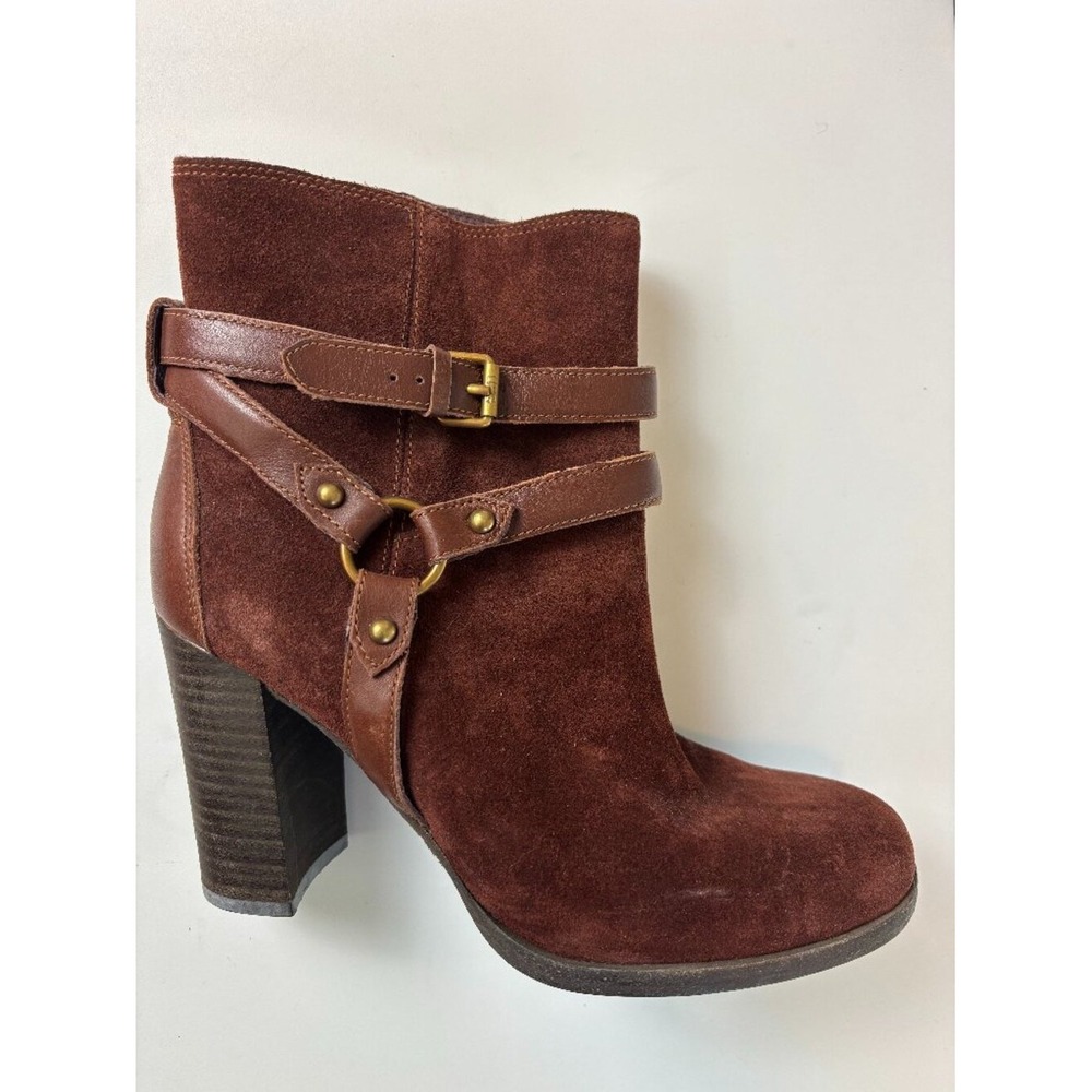 UGG Brown Suede Harness Ankle Boots Block Heel Size 8 - Picture 2 of 8
